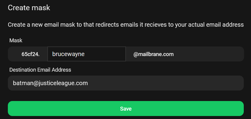 an image showing a modal to create an email mask